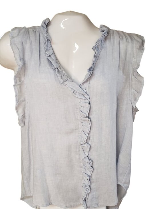 dylan Tops - Woman's Dylan Chambray Ruffle Denim Shirt Size S